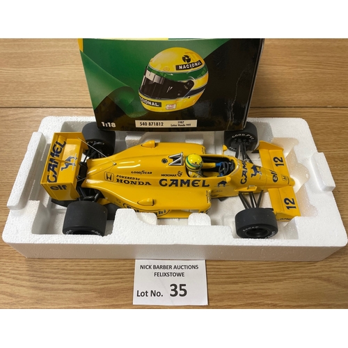 35 - Diecast: Paul's Model Art Minichamps Ayrton Senna Racing Car Collection 1987 Lotus Honda 99T; boxed,... 