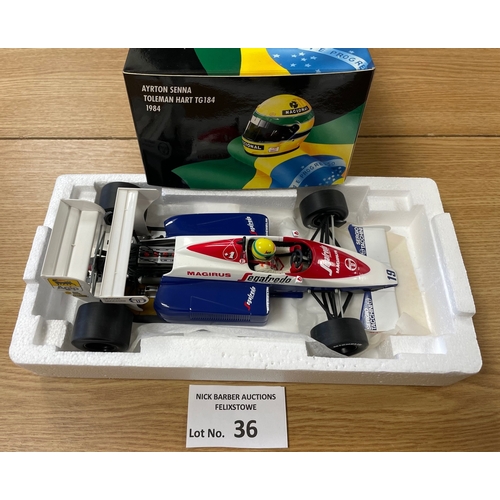 36 - Diecast: Paul's Model Art Minichamps Ayrton Senna Racing Car Collection 1984 Toleman Hart TG184; box... 