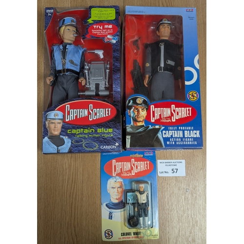 57 - Vintage Toys: Captain Scarlet trio of boxed figures, including Captain Black, Captain Blue, and Colo... 