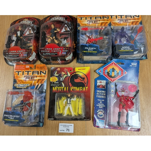 71 - Vintage Toys: Assortment of carded action figures, including Titan, Reboot, Tomb Raider, and Mortal ... 