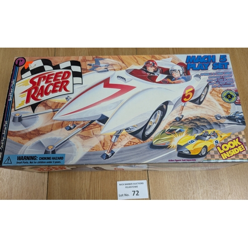 72 - Vintage Toys: Speed Racer Mach 5 Play Set, Spridle and Chim Chim, rare boxed set, box has a few scuf... 