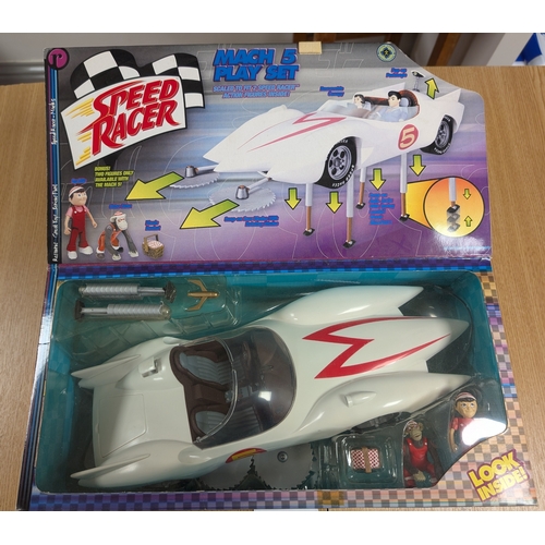 72 - Vintage Toys: Speed Racer Mach 5 Play Set, Spridle and Chim Chim, rare boxed set, box has a few scuf... 