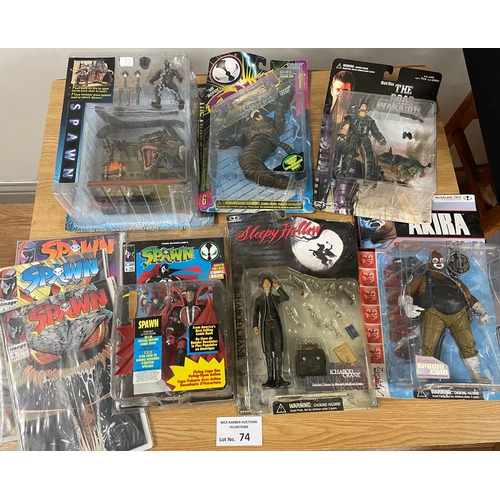 74 - Vintage Toys: McFarlane Toys Spawn assortment of boxed figures, including Akira, plus 3x Spawn comic... 