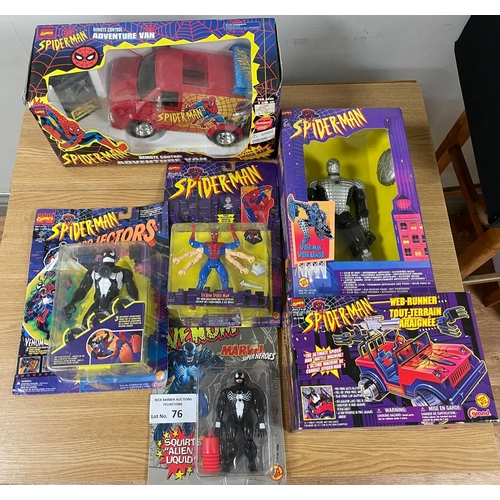 76 - Vintage Toys: Spiderman assortment of ToyBiz vintage toys, including 3x carded action figures and bo... 