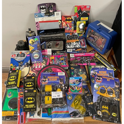 82 - Vintage Toys: Large assortment of Batman related accessories and novelty items, most still sealed, v... 