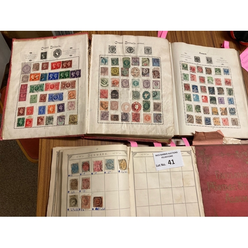 41 - Stamps: Old-time stamp collection within 3x Exelsior albums and 1x Lincoln.