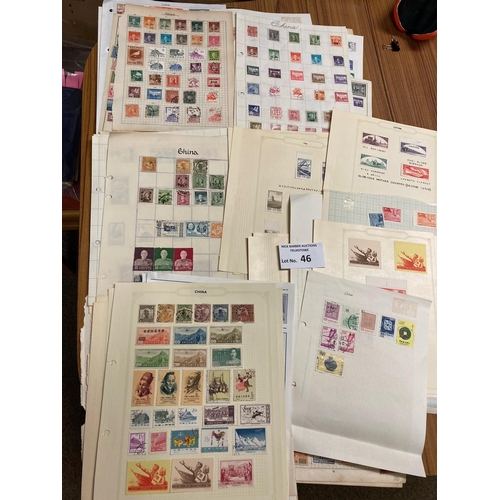 46 - Stamps: Box of Chinese stamps on old album pages, approx. 100x pages.