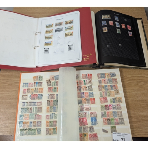 72 - Stamps: World collection in various albums; needs investigating.