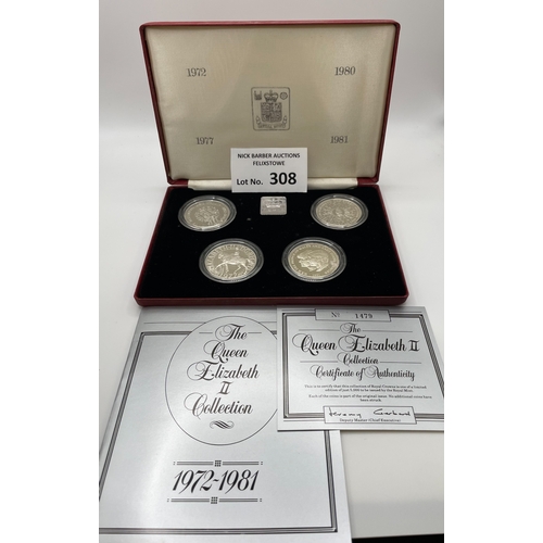 308 - Coins: Royal Mint HM QEII silver proof coin collection within case; ltd edition; including 4 crowns.