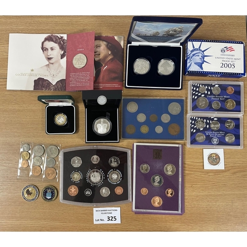 325 - Coins: Box of various commemorative coins; some silver, including 60th Anniversary Coronation 2013, ... 