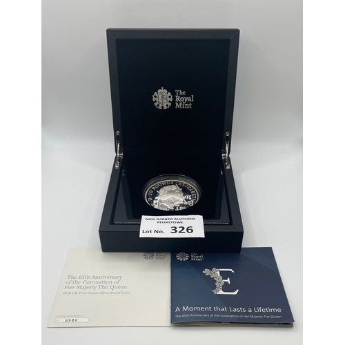 326 - Coins: Royal Mint A Moment That Lasts a Lifetime - 65th Anniversary of Coronation 2018; 5oz Silver P... 