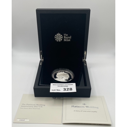 328 - Coins: Platinum Wedding 2017 QEII 5oz/156g Silver Crown with deluxe presentation box; in Fine condit... 