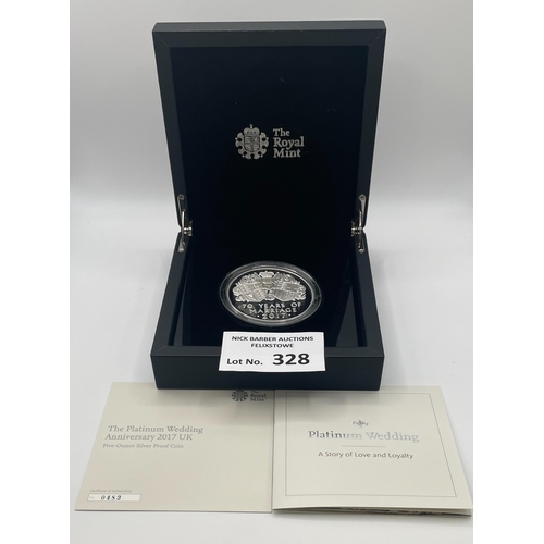 328 - Coins: Platinum Wedding 2017 QEII 5oz/156g Silver Crown with deluxe presentation box; in Fine condit... 