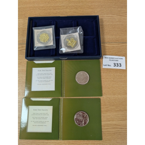 333 - Coins: Box of vintage coins, crowns, and modern issue commemorative coins.