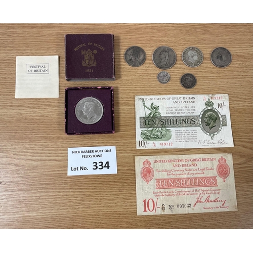 334 - Coins: Collection of mostly half crowns from George III to Queen Victoria, plus others, and 2x KGV 1... 