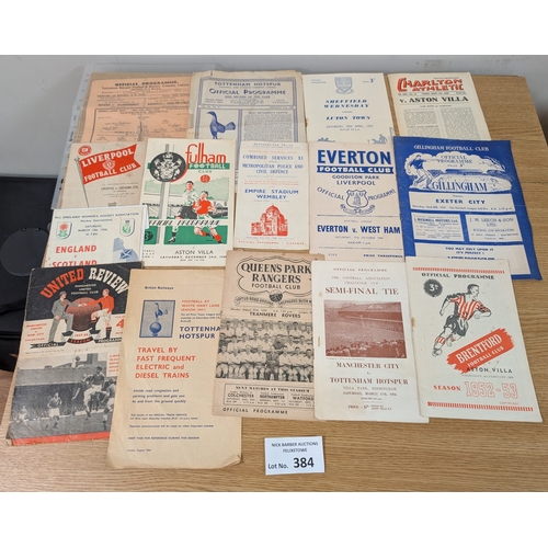 384 - Sports; Football: Football programme selection, 1940s-50s mostly, including Tottenham, Man United, D... 