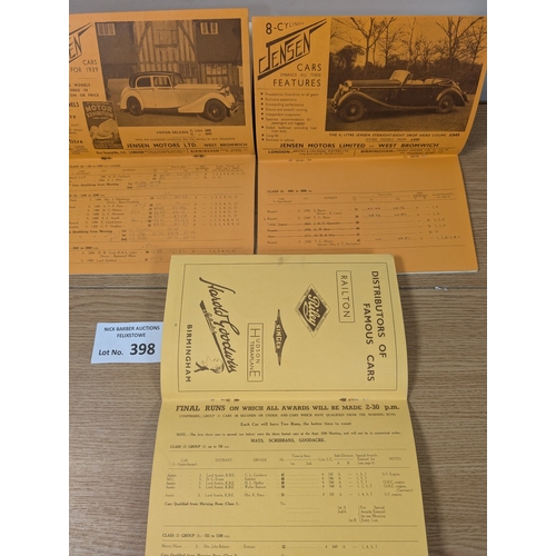 398 - Sports; Motor Racing: Shelsley Walsh Hill Climb race programmes with handbooks x3; including 5/6/193... 