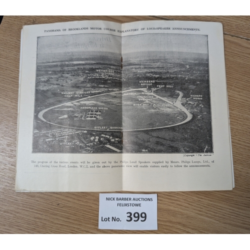 399 - Sports; Motor Racing: Brooklands programme, various races 21/4/1930; creased but iconic cover.