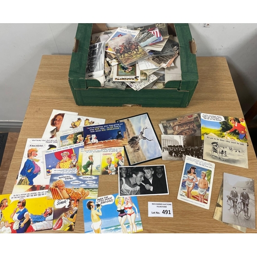 491 - Postcards: Banana box of vintage postcards, including RPs, greetings, humour, plus a few Speedway ph... 