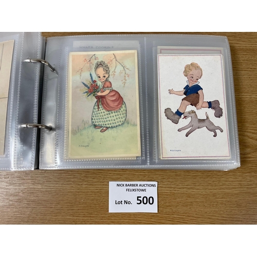 500 - Postcards: Album of children's artist cards, many different artists, some foreign; 200+.