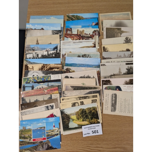 501 - Postcards: 2 albums of vintage postcards, including foreign/RPs, plus a pack of military related car... 