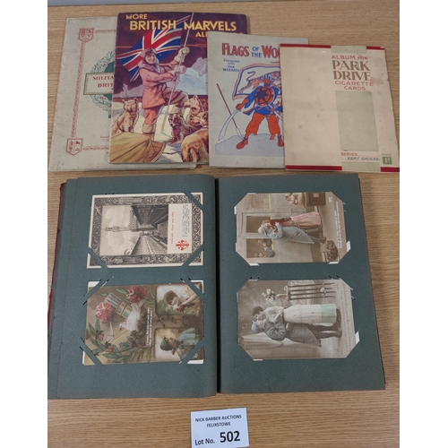 502 - Postcards: Vast box of postcards and cigarette cards; in albums/loose.