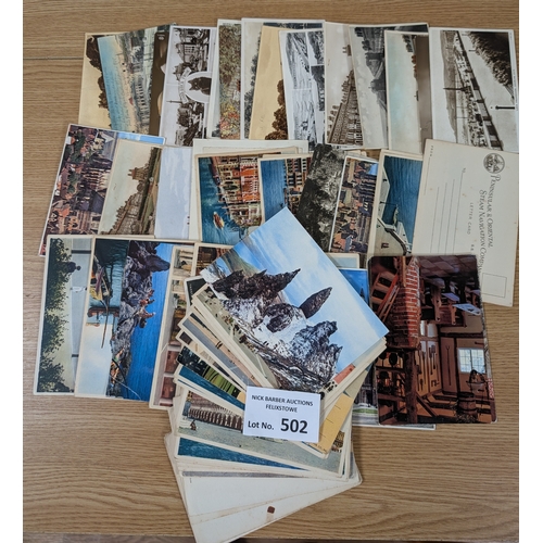 502 - Postcards: Vast box of postcards and cigarette cards; in albums/loose.