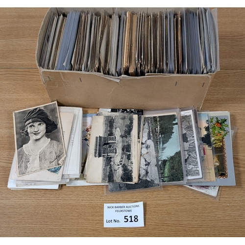 518 - Postcards: Approx 600+ vintage mixed postcards, including actors/actresses; some better postmarks.