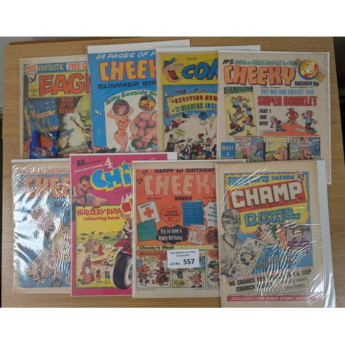 557 - Comics/Magazines: Box of boys and girls UK comics, 60s-80s; approx 50 issues, free gift issues still... 