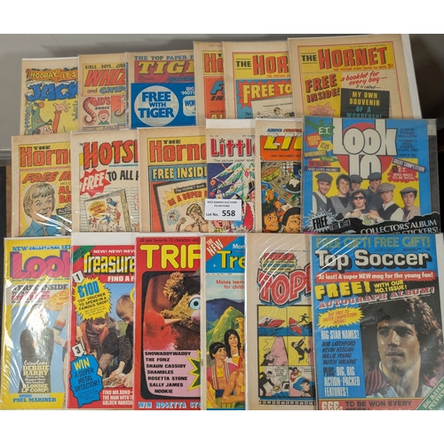 558 - Comics/Magazines: Box of boys and girls' UK comics, 60s-80s; approx 50 issues, free gift issues stil... 