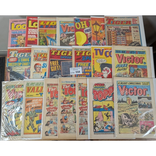 558 - Comics/Magazines: Box of boys and girls' UK comics, 60s-80s; approx 50 issues, free gift issues stil... 