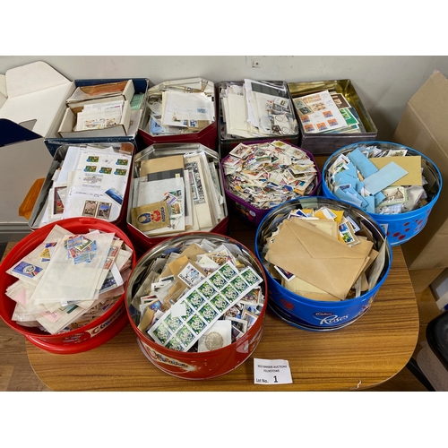 1 - Stamps : 11 tubs/tins of kiloware/club book style stamps, packets, mint/used, World, Commonwealth, m... 