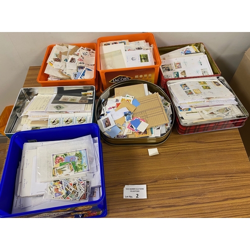 2 - Stamps : 7 tubs/tins of kiloware/club book style stamps, mint/used, World, Commonwealth etc, many 10... 