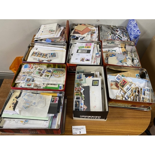 3 - Stamps : 10 tubs/tins again of kiloware/club book style stamps.  Incl mint/used/packets, World, Comm... 