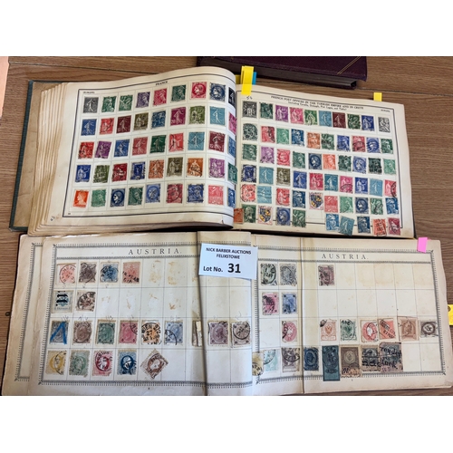 31 - Stamps : Old time world collection in 3 oblong stamp albums, one with a metal clasp.