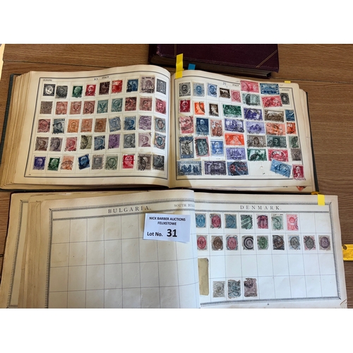 31 - Stamps : Old time world collection in 3 oblong stamp albums, one with a metal clasp.