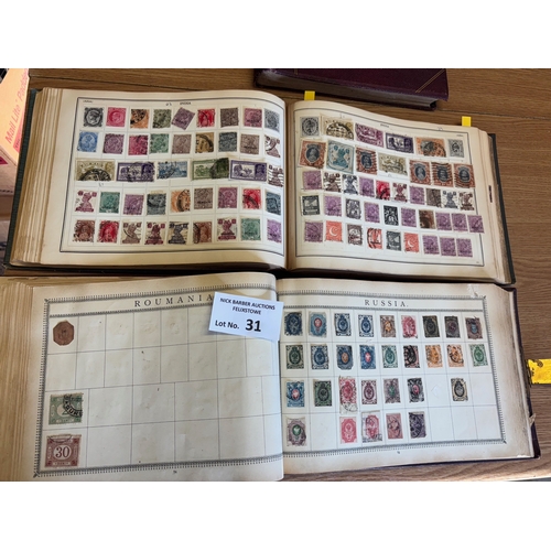 31 - Stamps : Old time world collection in 3 oblong stamp albums, one with a metal clasp.