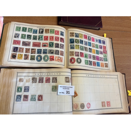 31 - Stamps : Old time world collection in 3 oblong stamp albums, one with a metal clasp.