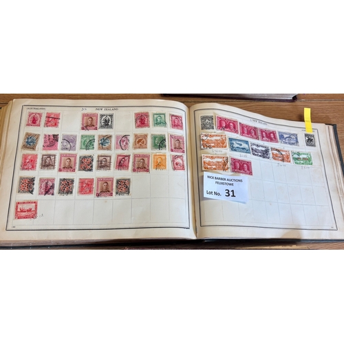 31 - Stamps : Old time world collection in 3 oblong stamp albums, one with a metal clasp.