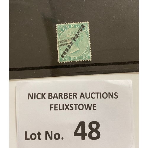 48 - Stamps : Bermuda 1874 QV 3d surcharged on 1 shilling green (SG 14).