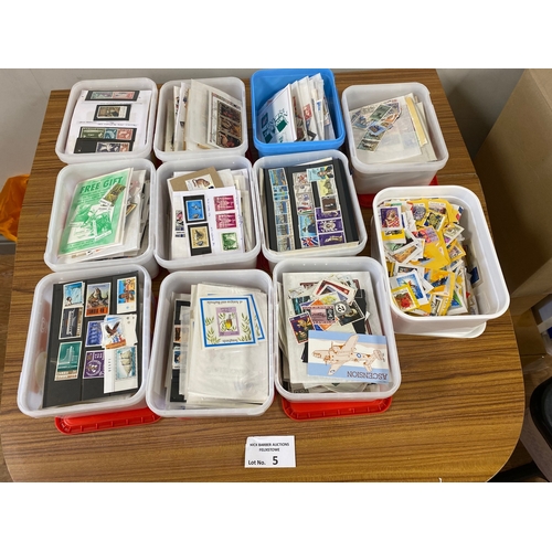 5 - Stamps : 11 tubs containing many 1000's of stamps, much mint, World and Commonwealth.  Good lot to s... 