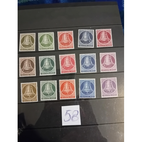 58 - Stamps : Germany 'Berlin' Bell sets with clapper in 3 different positions, 3 sets LMM cat £250.