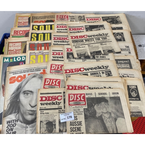 178 - Records : Music magazines, a collection of vintage newspapers incl Disc from 1964/5 and Record Mirro... 