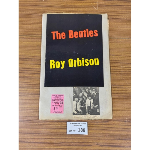 188 - Records : Beatles concert programmes incl Roy Orbison and a ticket stub affixed to a scrap book, inc... 