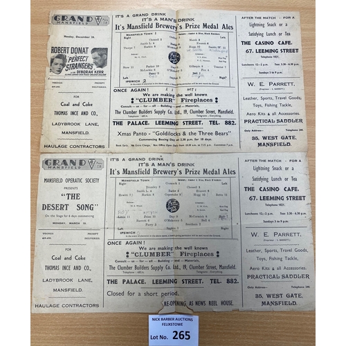 265 - Football : Ipswich Town 1945/6 away programmes (2) @ Mansfield Div 3 South 22.12.1945 and 16.3.1946,... 