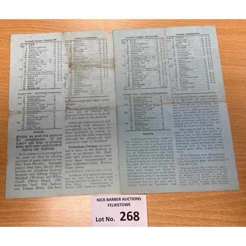 268 - Football : Ipswich Town 1945/6 away programmes (2) @ Southend 25.12.1945 Div 3 South, 26.1.1946 Leag... 