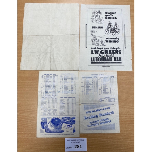 281 - Football : Ipswich Town Res programmes (4), away fixtures, London Combination v Luton 16.2.1946, QPR... 