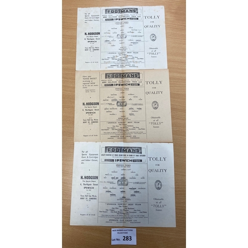 283 - Football :  Ipswich Town Res programmes (3), London Combination 1945/6, v West Ham 20.4.1946, Millwa... 