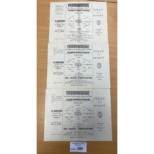 284 - Football : Ipswich Town Res programmes 194 5/6, London Combination (3), v Reading 6.4.1946, Aldersho... 