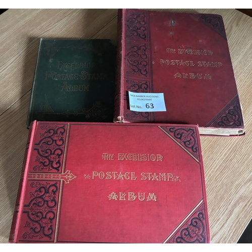 63 - Stamps : All world collection in 3 old time Excelsior albums including one oblong in great condition... 